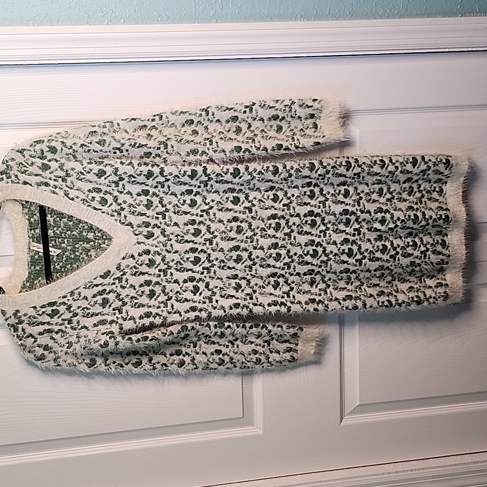Fuzzy green leopard sweater dress